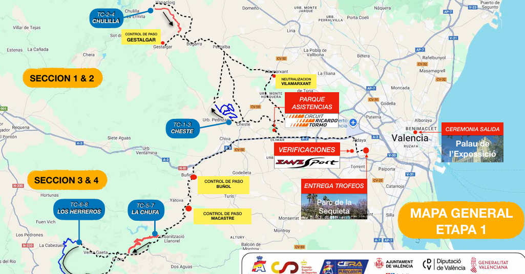 Cheste, Chulilla, Macastre-La Chufa y Cortes de Pallas-Los Herreros, tramos del XXV Rallye de Valencia