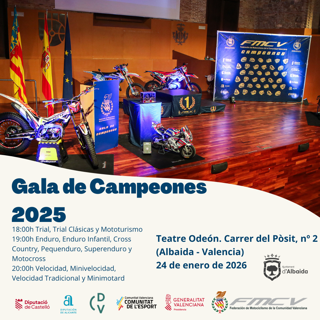 El sábado, 24 de enero, se celebra la Gala de Campeones FMCV 2025 en Albaida (Valencia)